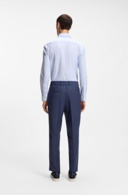 Slim-fit shirt in printed performance-stretch jersey, Light Blue Patterned