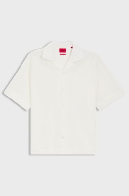 Oversized-fit shirt in stretch-cotton seersucker, Natural