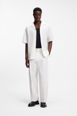 Oversized-fit shirt in stretch-cotton seersucker, Natural