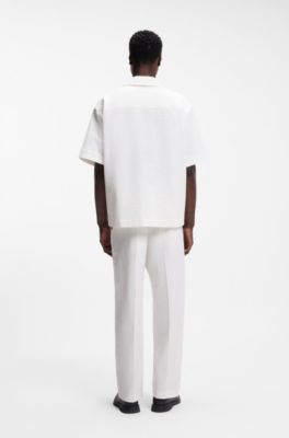 Oversized-fit shirt in stretch-cotton seersucker, Natural