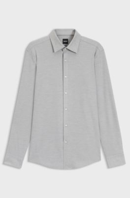 Slim-fit shirt in moulin&eacute; performance-stretch jersey, Light Grey