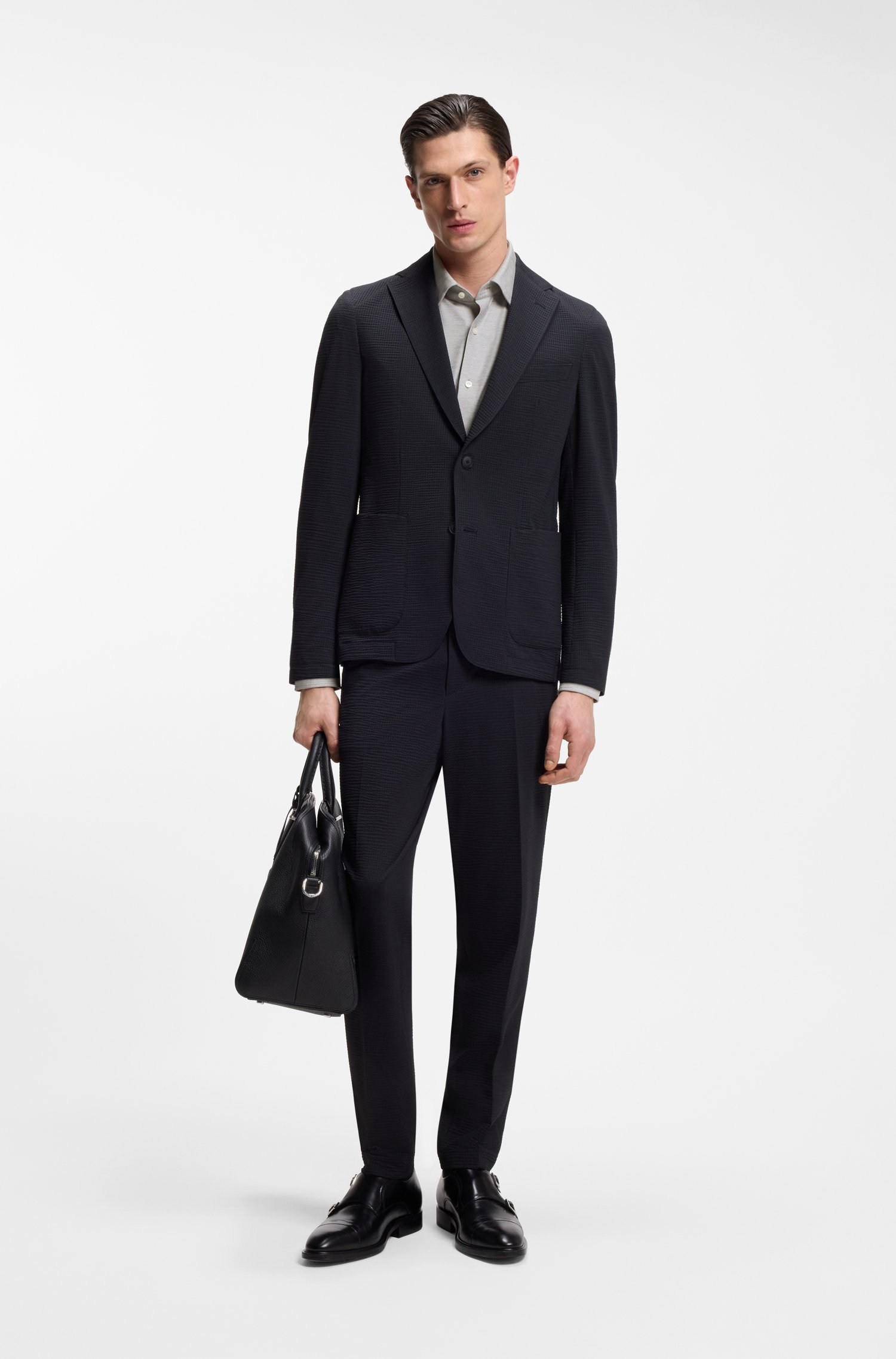Boss Slim-fit shirt in mouliné performance-stretch jersey skjortor & blusar herr – bild 2