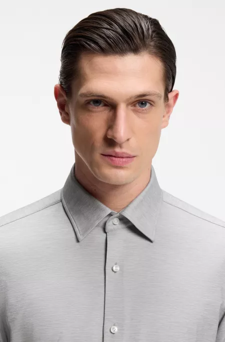 Slim-fit shirt in mouliné performance-stretch jersey