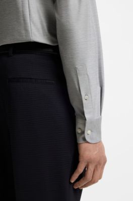 Slim-fit shirt in moulin&eacute; performance-stretch jersey, Light Grey