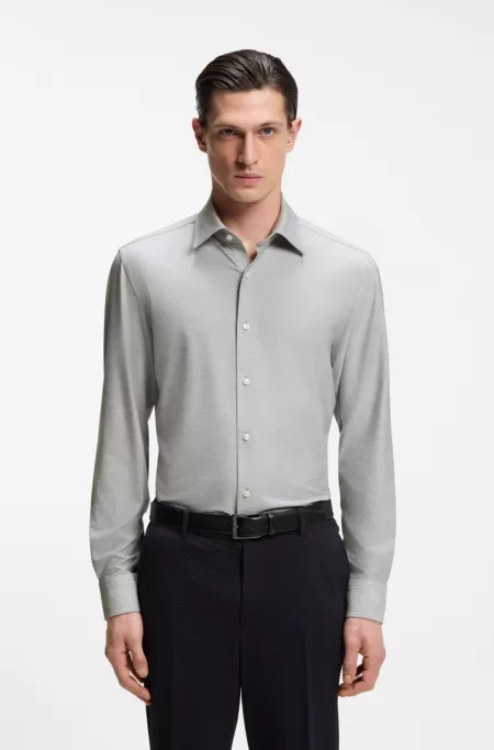 Slim-fit shirt in mouliné performance-stretch jersey