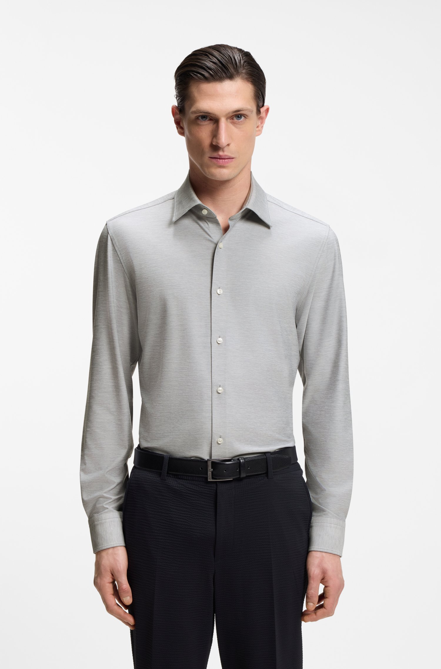 Boss Slim-fit shirt in mouliné performance-stretch jersey skjortor & blusar herr
