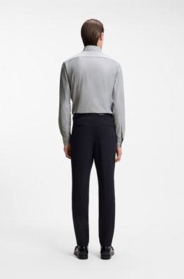 Slim-fit shirt in moulin&eacute; performance-stretch jersey, Light Grey