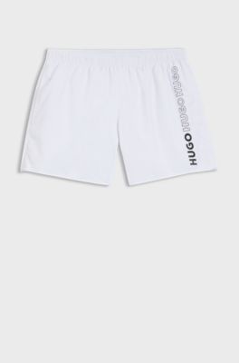 Swim shorts with repeat logos, White