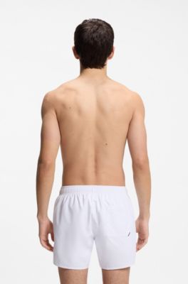 Swim shorts with repeat logos, White