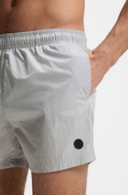 Boxer da mare con bordo monogramma Double B, Grigio chiaro