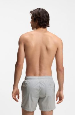 Boxer da mare con bordo monogramma Double B, Grigio chiaro