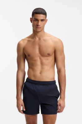 Boxer da mare con bordo monogramma Double B, Blu scuro