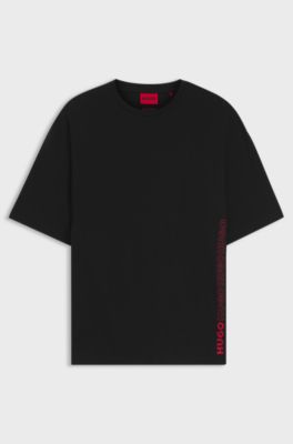 Oversized-fit T-shirt in cotton with repeat-logo print, Black