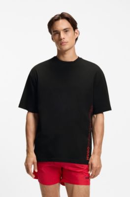 Oversized-fit T-shirt in cotton with repeat-logo print, Black