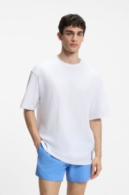 Oversized-fit T-shirt in cotton with repeat-logo print, White