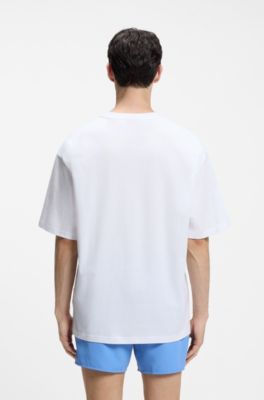 Oversized-fit T-shirt in cotton with repeat-logo print, White