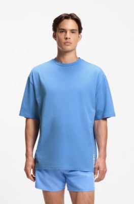 Oversized-fit T-shirt in cotton with repeat-logo print, Blue