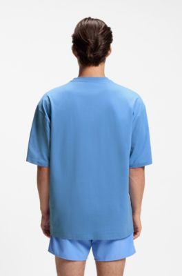 Oversized-fit T-shirt in cotton with repeat-logo print, Blue