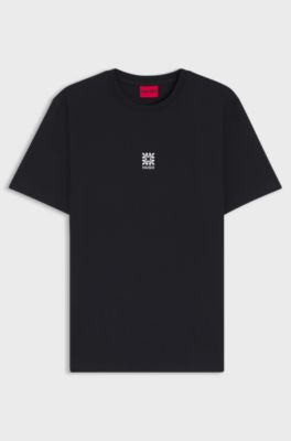 T-shirt in jersey di cotone con grafica con logo ricamato, Nero