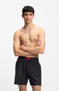 Double-waistband swim shorts with logo details, Black