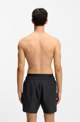 Double-waistband swim shorts with logo details, Black