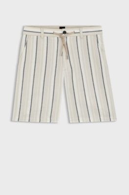 Shorts a righe in misto lino-cotone, Beige chiaro