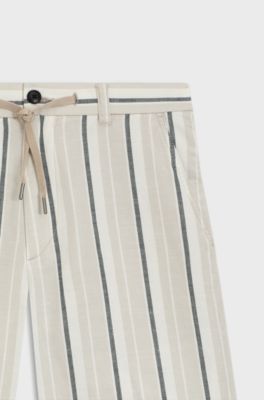 Striped shorts in a linen-cotton blend, Light Beige