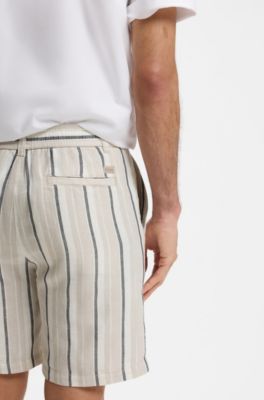 Short &agrave; rayures en lin et coton m&eacute;lang&eacute;, Beige clair