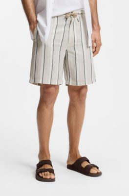 Shorts a righe in misto lino-cotone, Beige chiaro