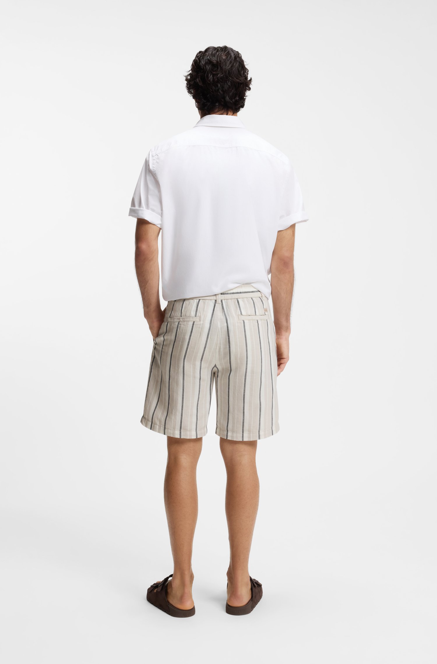 Boss Chino Shorts Linneblandning Randig Beige Storlek herr – bild 3