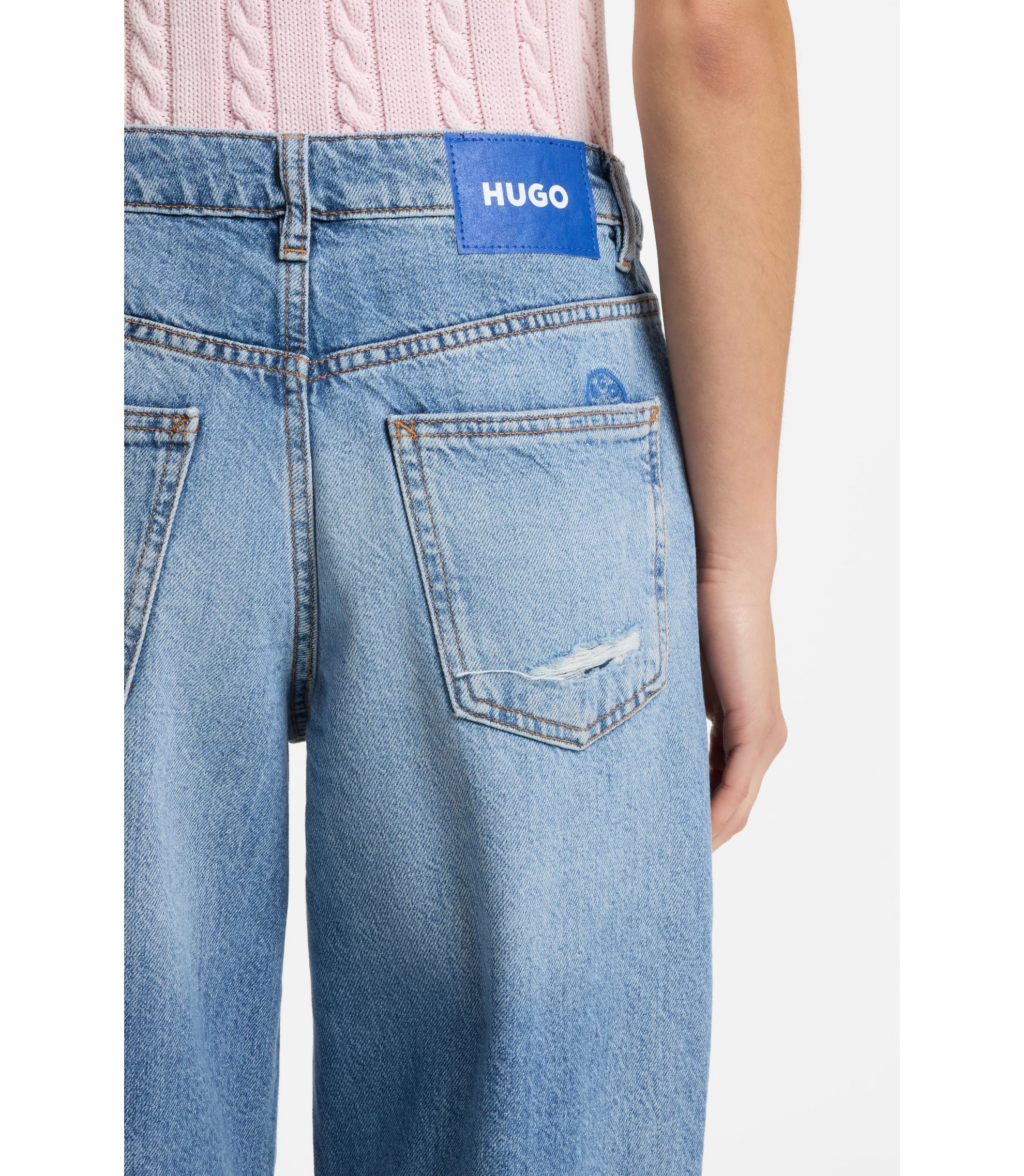 HUGO - Baggy-fit jeans in blue distressed denim - Blue