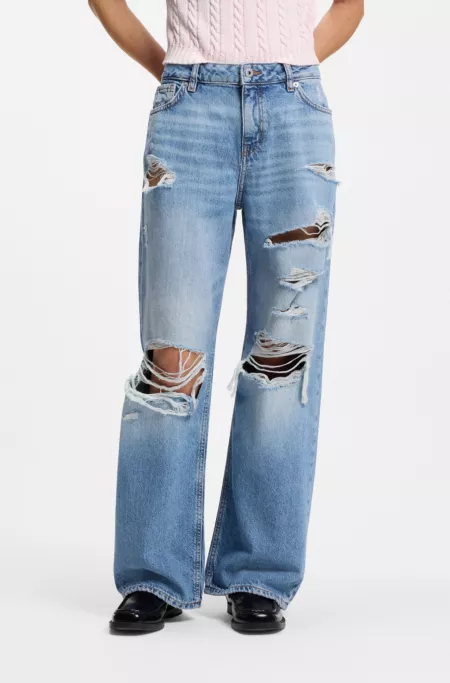 Baggy-fit jeans in blue distressed denim