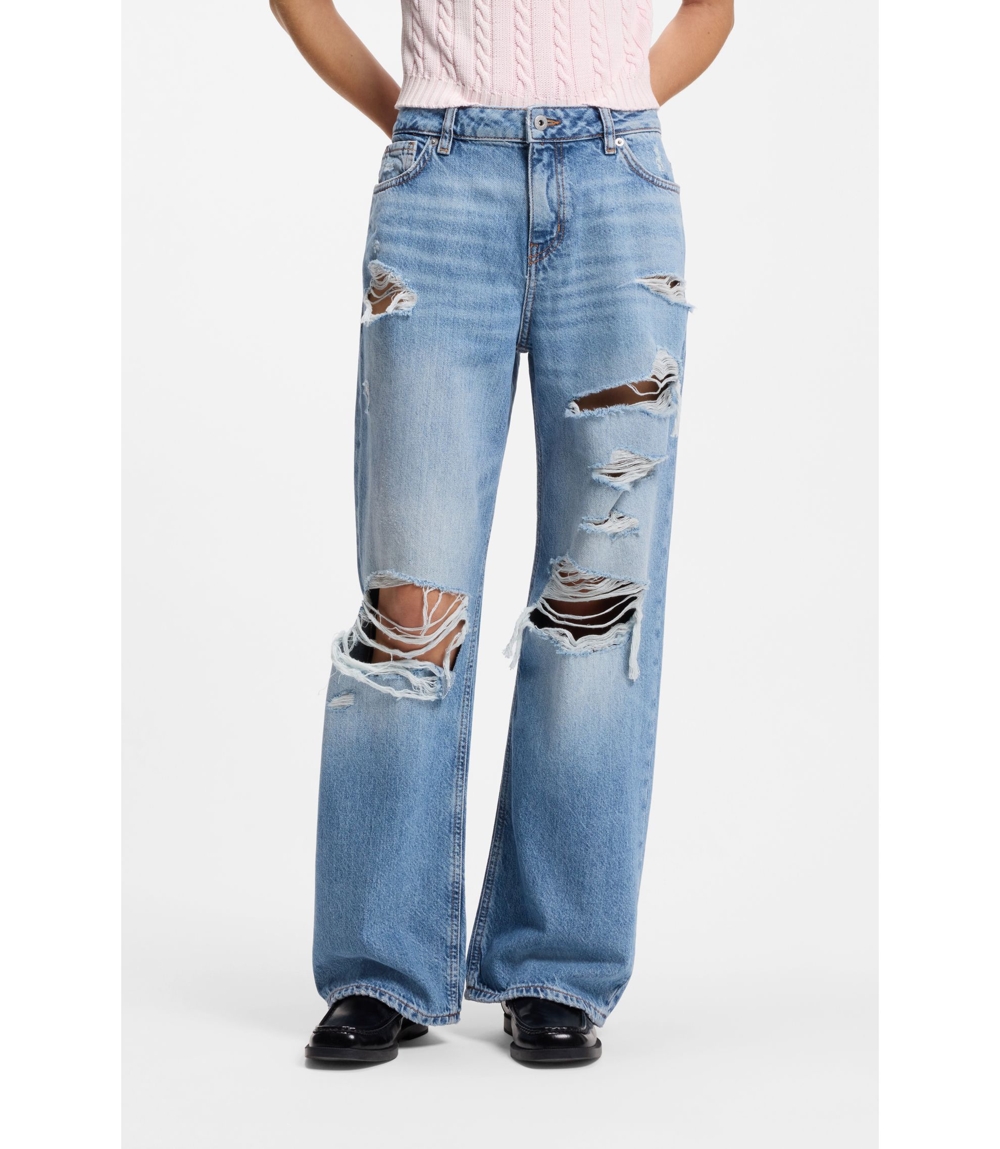 HUGO - Baggy-fit jeans in blue distressed denim - Blue