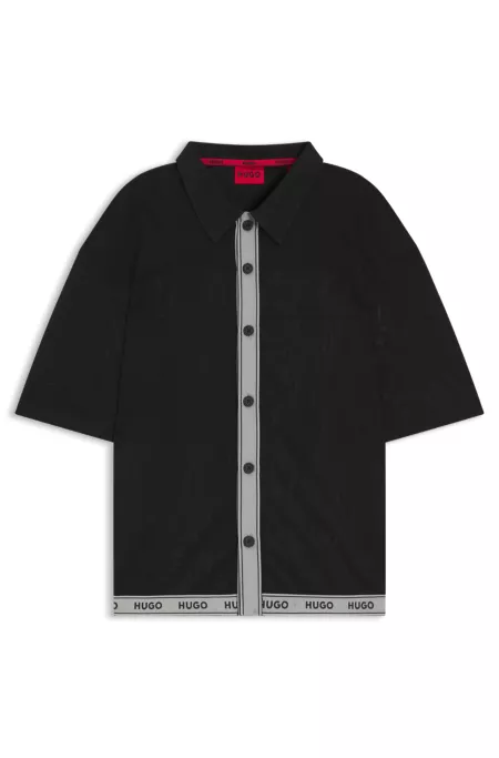 Camisa playera oversize fit de malla con cinta con logo