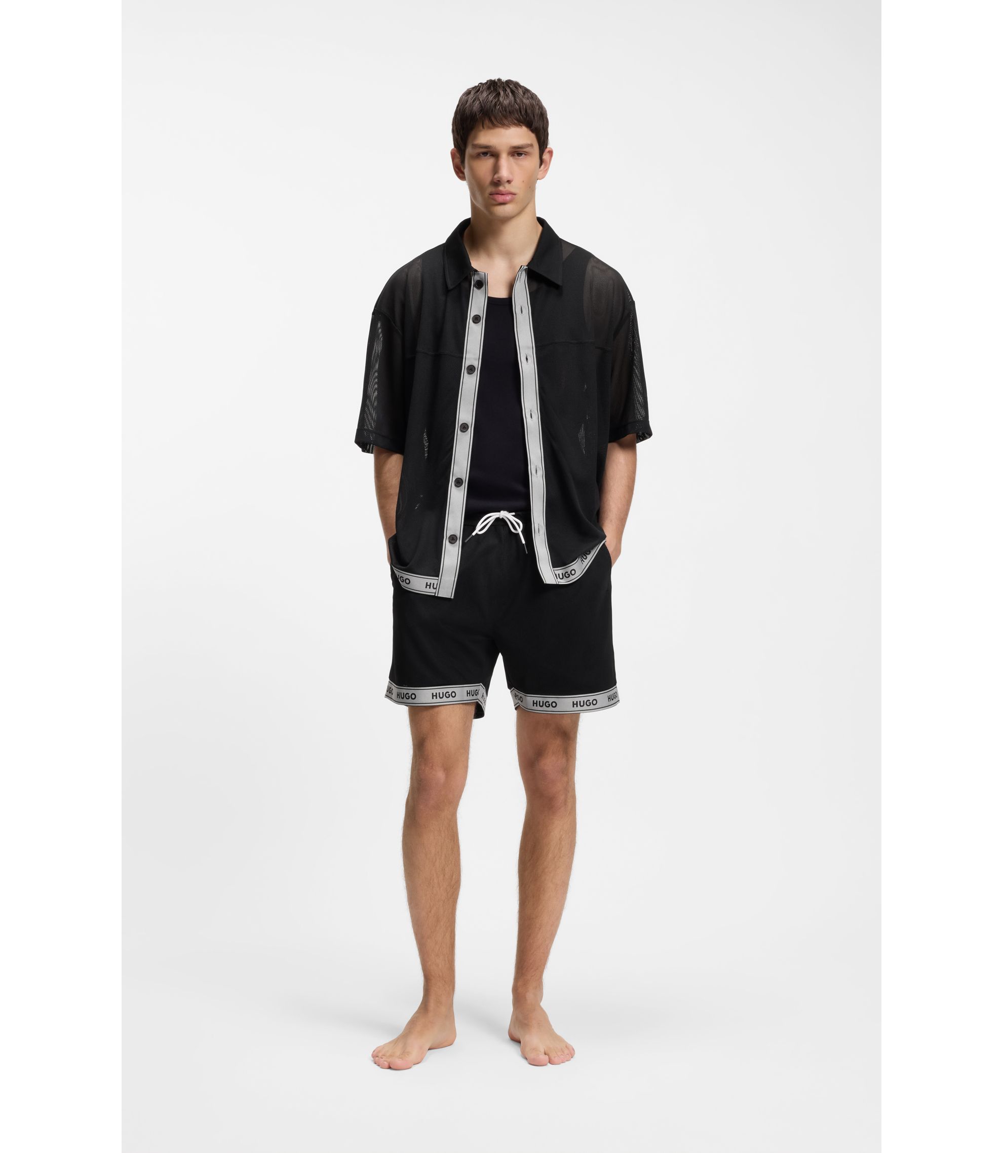 Oversized-Fit Strandhemd aus Mesh mit Logo-Tape