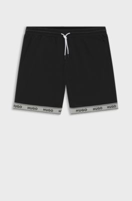 Mesh swim shorts with jacquard logo tape, Black