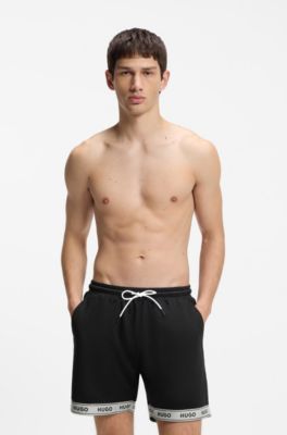 Mesh swim shorts with jacquard logo tape, Black
