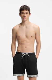 Mesh swim shorts with jacquard logo tape, Black
