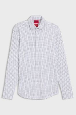 Slim-fit shirt in printed stretch jersey, Black Patterned