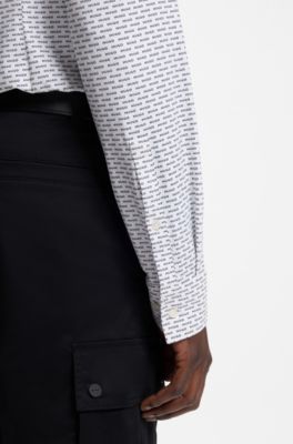 Chemise Slim en jersey stretch imprim&eacute;, Noir &agrave; motif