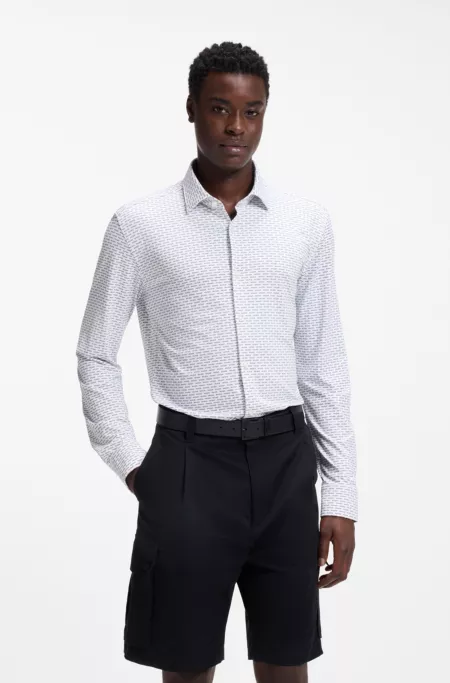 Slim-fit shirt in printed stretch jersey