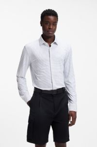 Slim-fit shirt in printed stretch jersey, Black Patterned