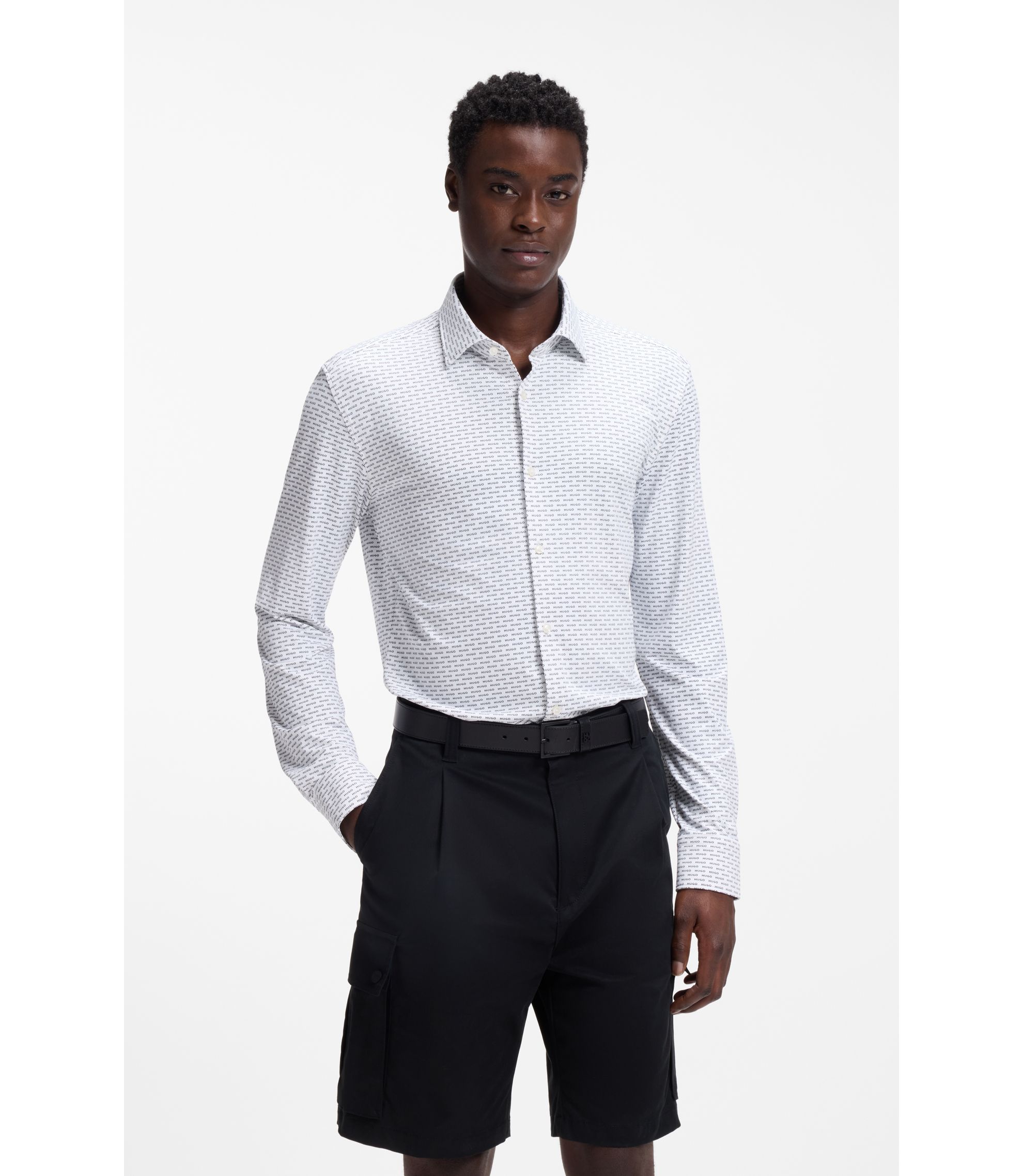 Slim-Fit Hemd aus bedrucktem Stretch-Jersey