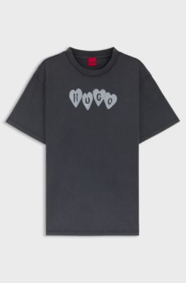 Cotton-jersey T-shirt with heart logo, Black