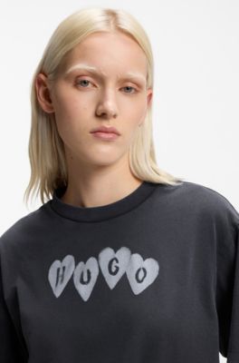 Cotton-jersey T-shirt with heart logo, Black