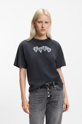 Cotton-jersey T-shirt with heart logo, Black