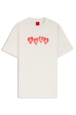Cotton-jersey T-shirt with heart logo, White