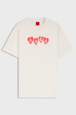 T-shirt van katoenen jersey met hartvormig logo, Naturel