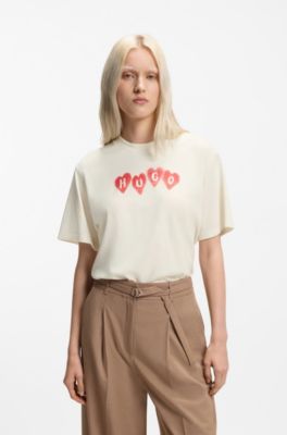 Cotton-jersey T-shirt with heart logo, White