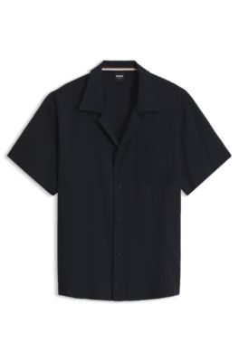Regular-fit shirt in seersucker fabric, Black